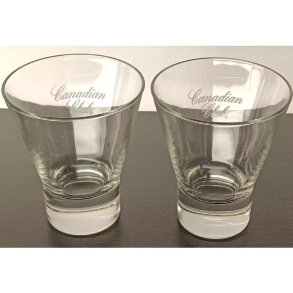 L👀K Vintage Canadian Club Etched Whiskey Scotch Glasses set of 2